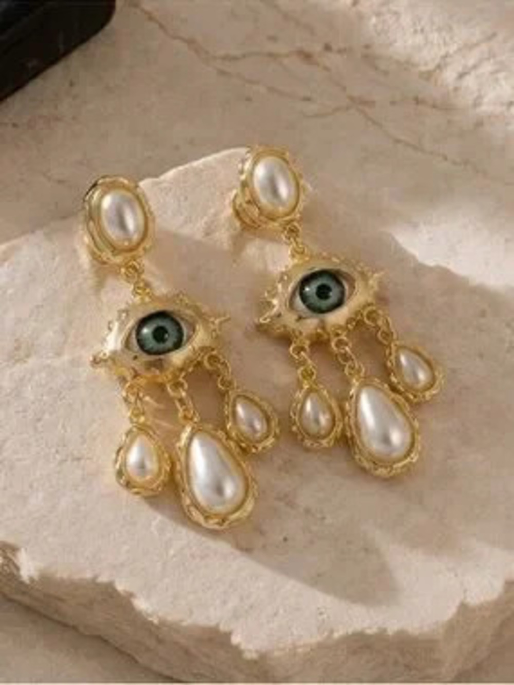 Sculptural Golden Eye Pearl Earrings
